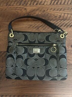 Coach Poppy Signature Sateen Lurex Swingpack Crossbody - Black/Silver